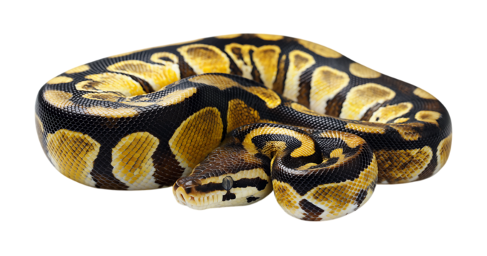 a python coiled up with beautiful skin color  isolated on a transparent  background