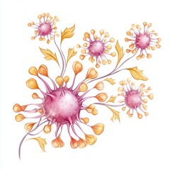 Watercolor illustration presents viruses mimicking delicate floral arrangement
