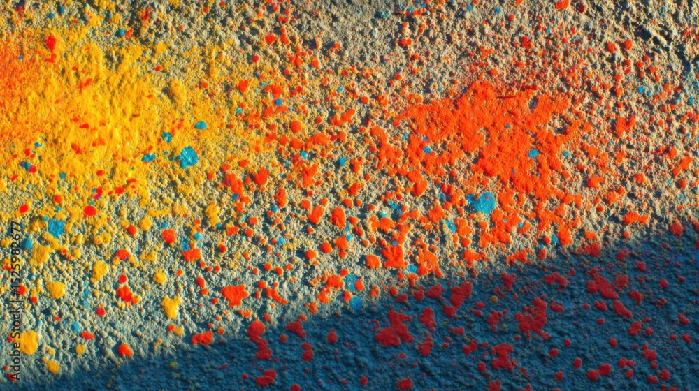 Poster textured wall surface with vibrant splatters of paint featuring large patches of bright yellow and v