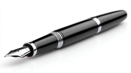 Elegant Vintage Fountain Pen with Black and Silver Accents on White