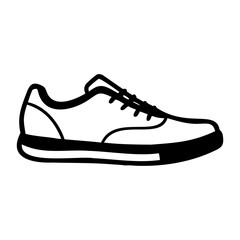 Minimal sneaker outline sketch in black vector style on clear background