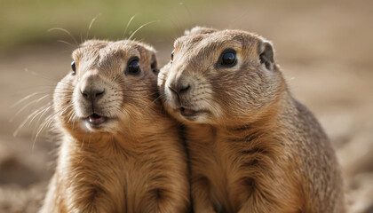 Close up of two prairie dogs 