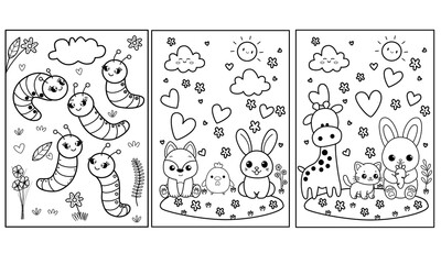 Set of animals doodle style, vector illustration design. Perfect for postcard, birthday, baby book, card, children room and art teaching media.