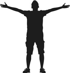 Silhouette of Man in Shorts with Arms Raised Wide