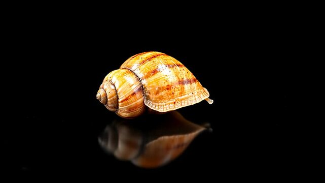 Snail shell close up on black background wildlife macro texture pattern