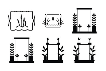 A set of black vector power icons for industry and business, illustrating energy and construction signs