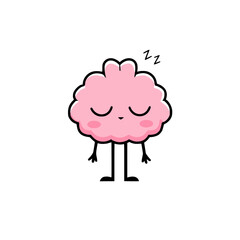 Sleeping pink brain cartoon with closed eyes, Cute cartoon illustration of a pink brain character peacefully sleeping with closed eyes and a "Zzz" above its head, symbolizing rest and relaxation.

