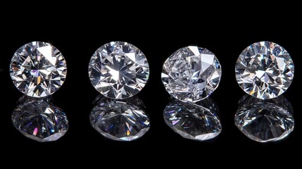 A captivating collection of diamonds elegantly arranged against a black background, showcasing their brilliance and reflective qualities in exquisite detail.