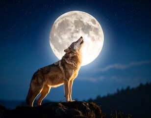 Wolf howling at moonlit night