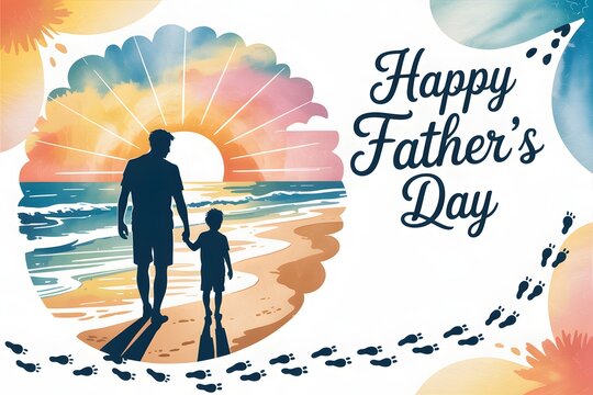 Happy fathers day beach sunset silhouette
