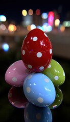 Colorful polka-dot eggs stacked