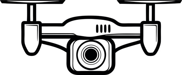 Stylized Drone with Camera Illustration in Black and White Line Art vector
