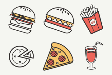 fast food icons set