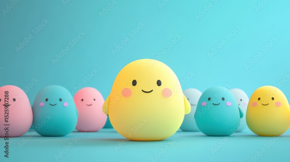 Poster this image features cute colorful cartoon characters with cheerful expressions, perfect for creativi