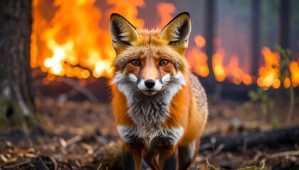 Fototapeta premium Fox amidst forest fire