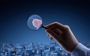 Medical cell magnified through magnifying glass