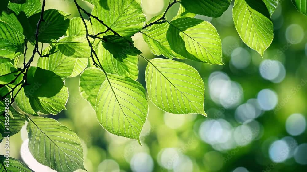 Aufkleber sunlight filters through vibrant green leaves in a serene forest setting during a warm afternoon, su