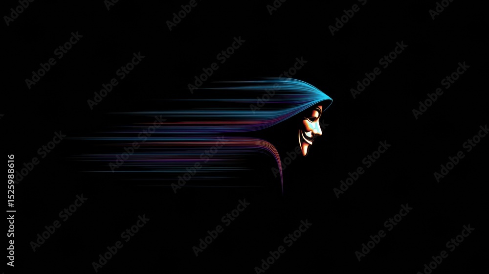 Poster Icon Representing Anonymous Web Browsing With a VPN Trail on a Dark Background Showcasing a Mysterious Figure
