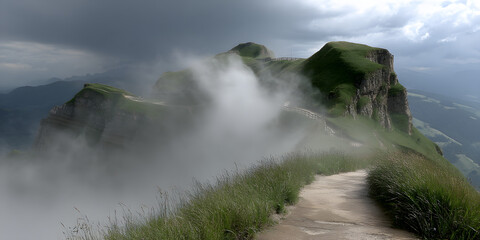 Misty Mountain Hiking Trail at Dawn