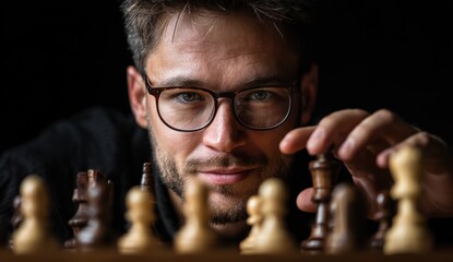 Man plays chess game strategy concept