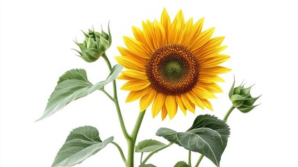 Obraz premium National Sunflower Day, 2 August, Sunflower with leaves, 