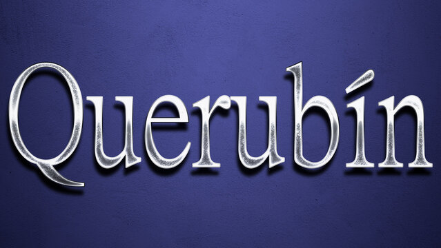 3D Chrome name design of Spanish name Querubin on blue Background.