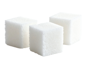 Three sugar cubes arranged neatly.