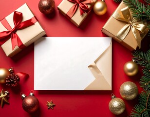 Christmas presents and blank envelope