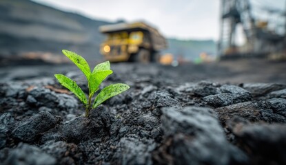 Sprout in coal mine landscape