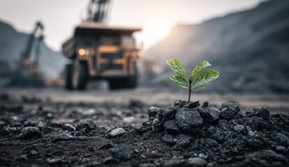 Plant growing in coal mining landscape