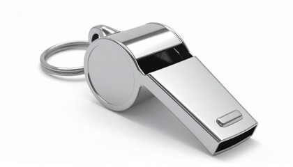 Shiny Metal Whistle on White Background