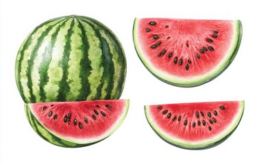 watercolor watermelon vector illustration set on white background