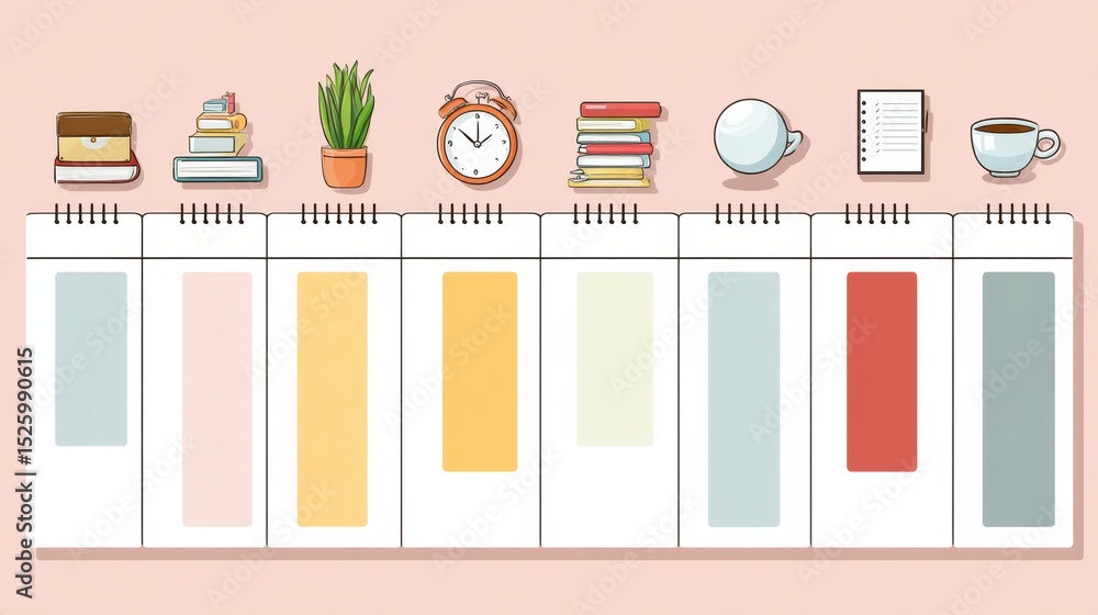 Poster Daily Homework Planner Infographic for Students Showing Timeline Layout With Study Icons and Color-Coded Assignments for Effective Organization