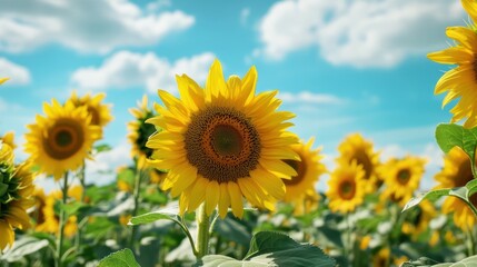 Obraz premium Vibrant Sunflowers Under a Summer Sky