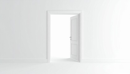 Minimalist white room interior with clean walls and open end, 3D Rendering style, isolated on white background, concept of modern space layout