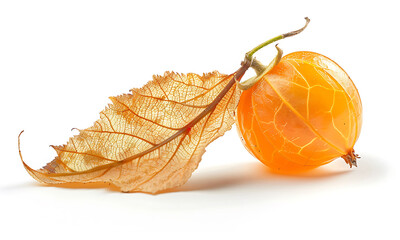 Cape Gooseberry with Leaf on White