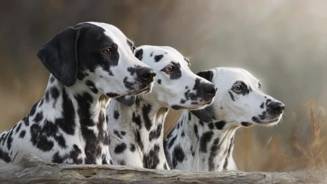 Dalmatian Trio Portrait Spotted Dog Breed Pet Companionship