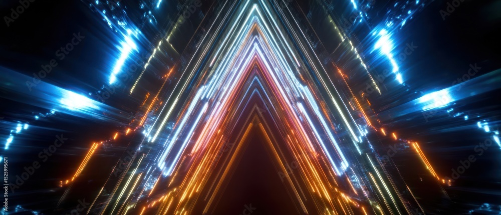 Poster Neon light trails triangular pattern