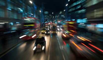 City street with blurred car traffic night