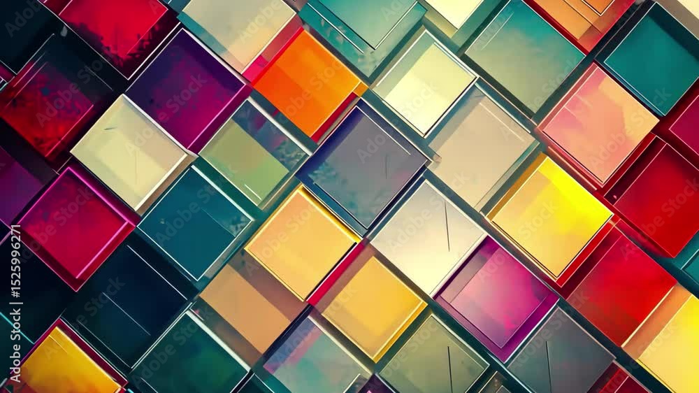 Poster vibrant abstract squares pattern with offset effect showcasing colorful geometric design, abstract s