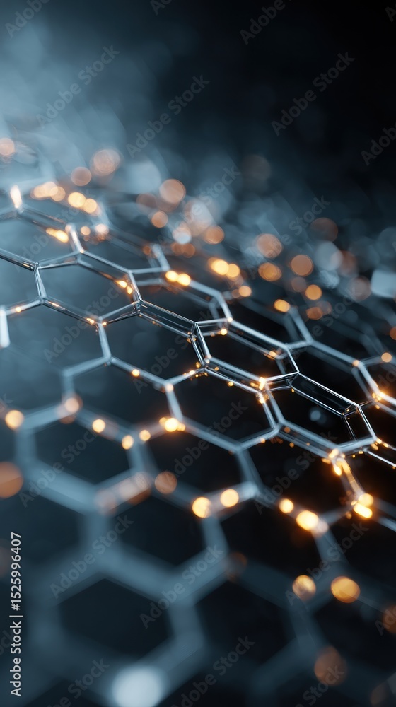 Poster abstract hexagonal lattice structure with glowing light