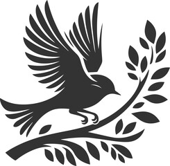 A cute bird on tree branch sitting vector silhouette