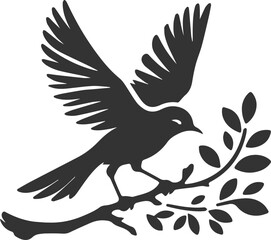 A cute bird on tree branch sitting vector silhouette