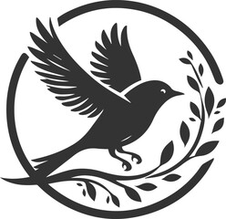 A cute bird on tree branch sitting vector silhouette