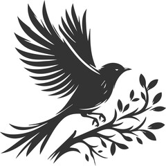 A cute bird on tree branch sitting vector silhouette