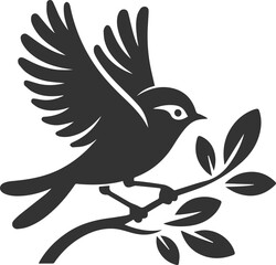 A cute bird on tree branch sitting vector silhouette