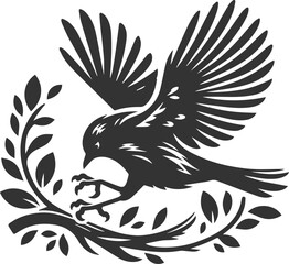 A cute bird on tree branch sitting vector silhouette