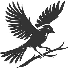 A cute bird on tree branch sitting vector silhouette