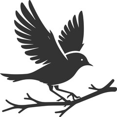 A cute bird on tree branch sitting vector silhouette