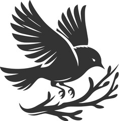 A cute bird on tree branch sitting vector silhouette